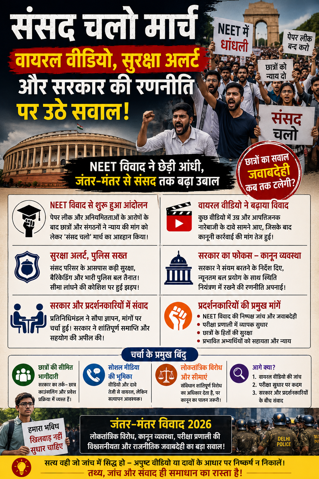 संसद चलो मार्च, वायरल वीडियो, सुरक्षा अलर्ट और सरकार की रणनीति