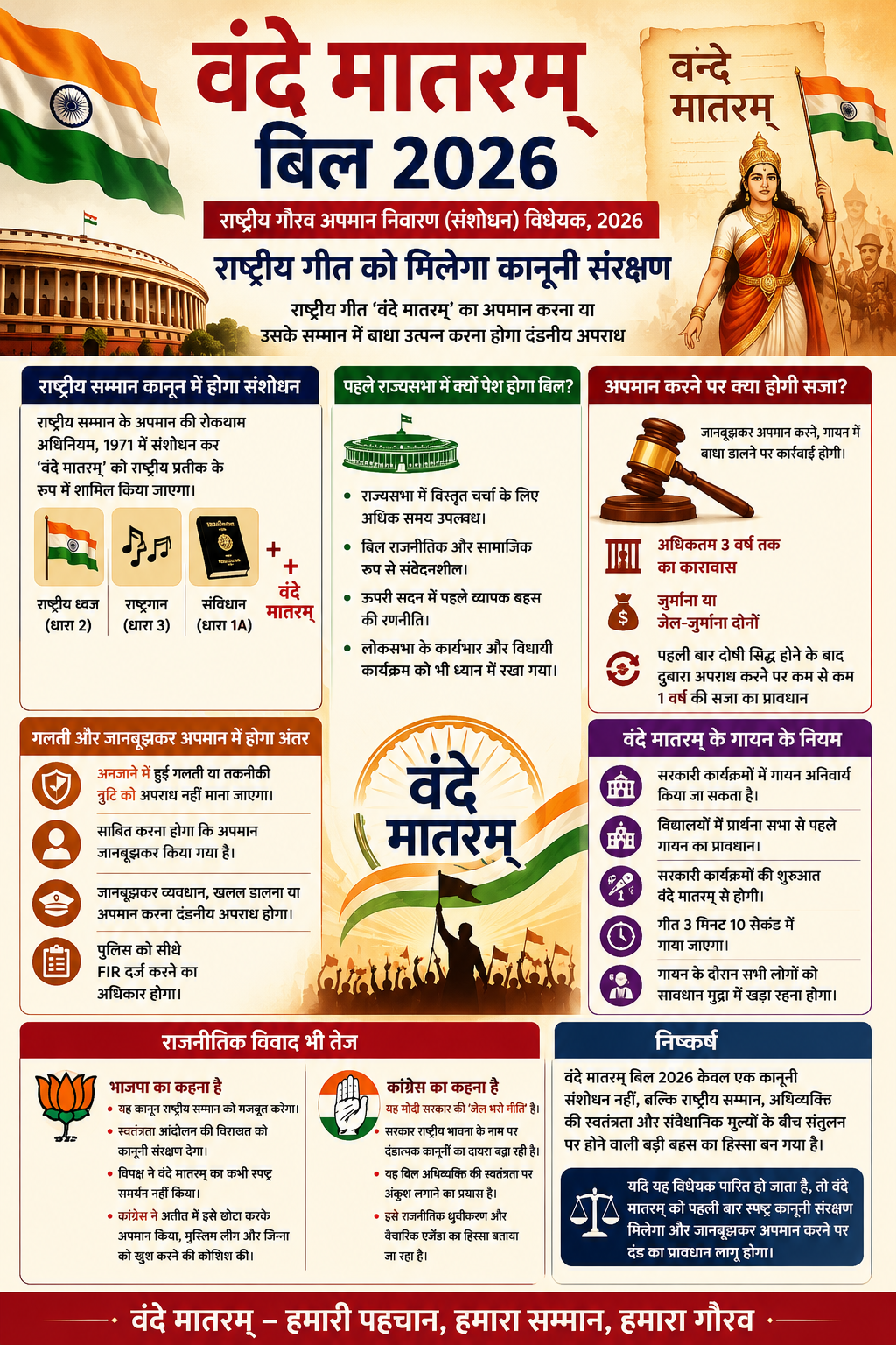 वंदे मातरम् बिल 2026: प्रस्तावित कानून, सजा, नियम और राजनीतिक विवाद