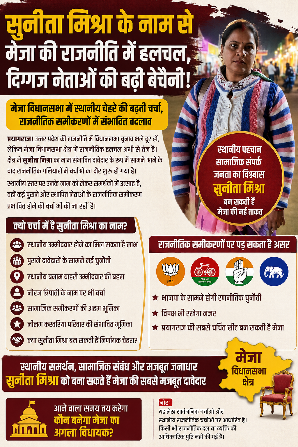 मेजा विधानसभा क्षेत्र में सुनीता मिश्रा की दावेदारी मजबूत