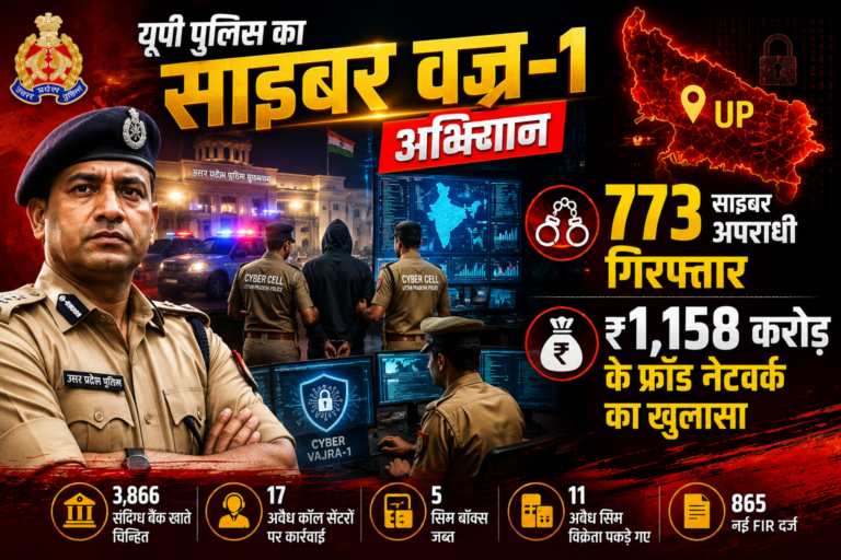 यूपी पुलिस का साइबर वज्र-1 अभियान: 773 साइबर अपराधी गिरफ्तार, ₹1,158 करोड़ के फ्रॉड नेटवर्क का खुलासा