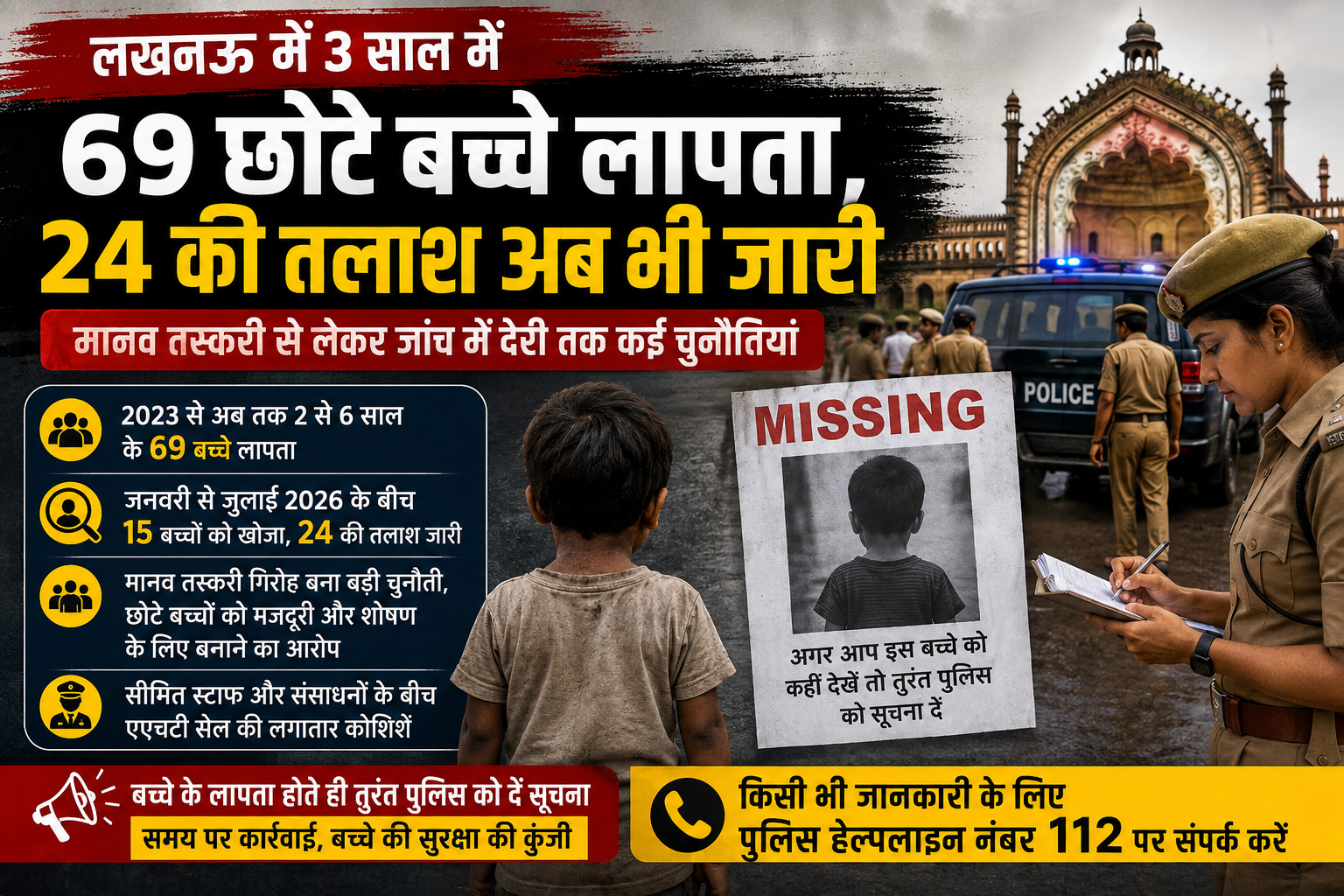 योगीराज में 3 साल में लखनउ से 69 छोटे बच्चे लापता
