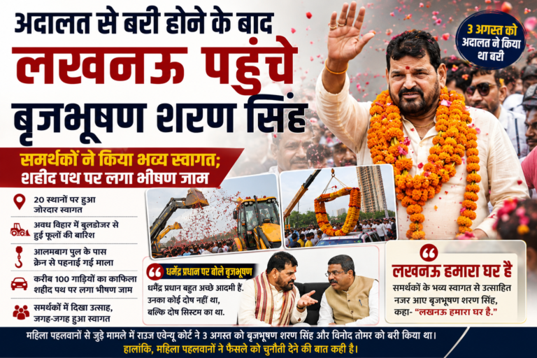 लखनऊ पहुंचे बृजभूषण शरण सिंह, समर्थकों ने किया भव्य स्वागत; शहीद पथ पर लगा भीषण जाम