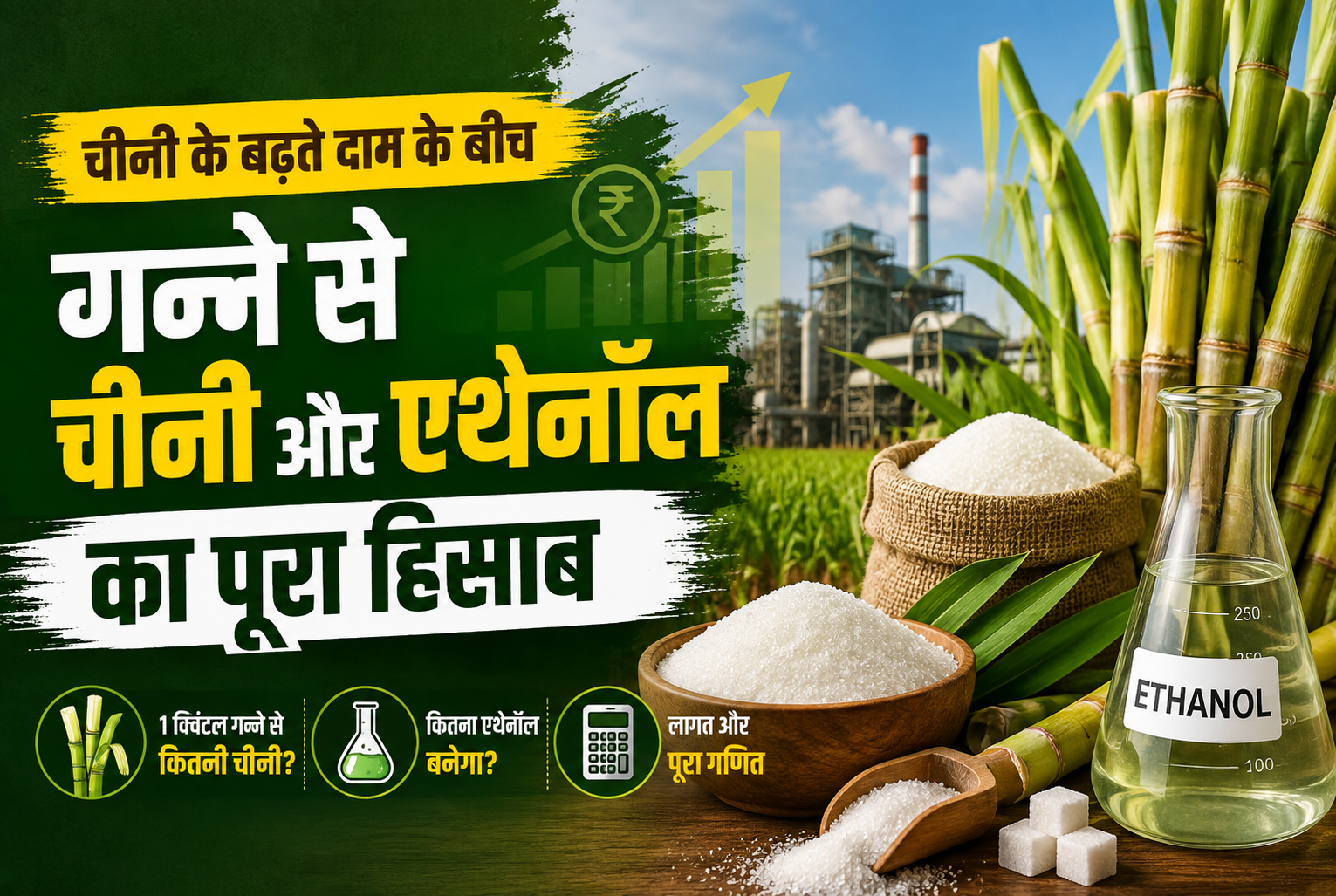 चीनी के बढ़ते दाम के बीच गन्ने से चीनी और एथेनॉल का पूरा हिसाब