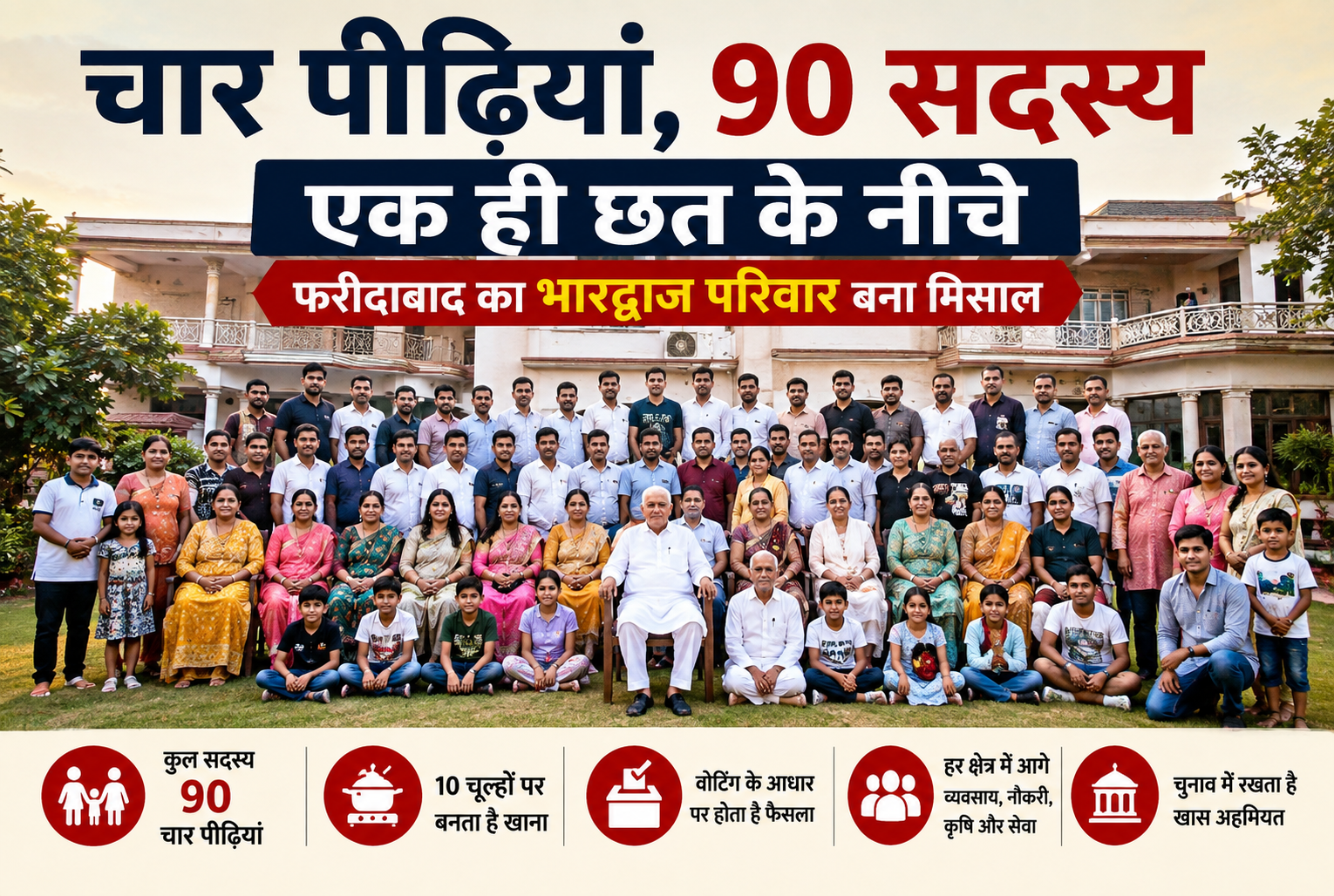 चार पीढ़ियों के 90 सदस्य, एक ही छत के नीचे