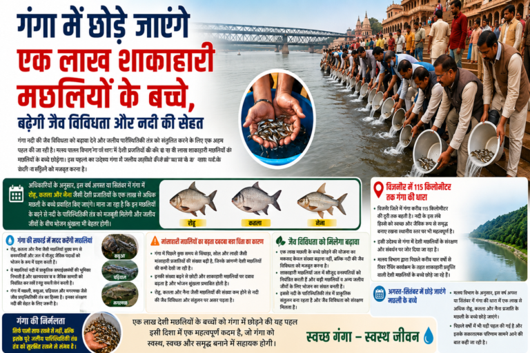 गंगा में छोड़े जाएंगे एक लाख शाकाहारी मछलियों के बच्चे,