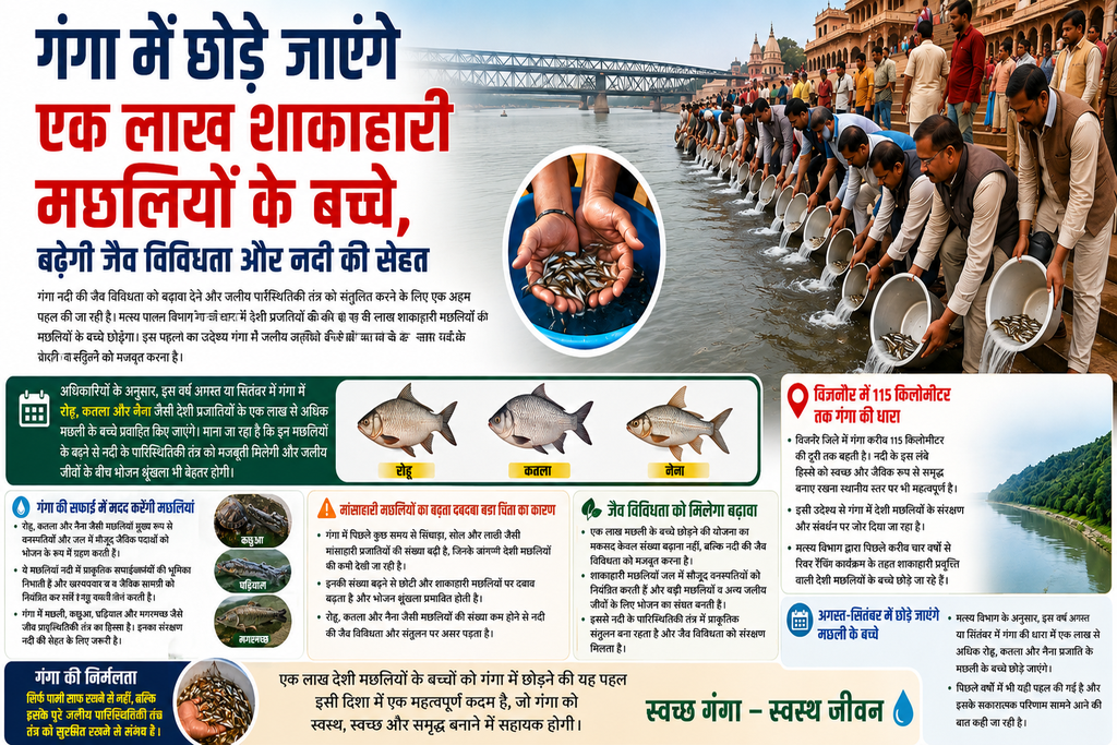 गंगा में छोड़े जाएंगे एक लाख शाकाहारी मछलियों के बच्चे,